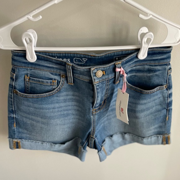 Vineyard Vines Indigo Raw Cuffed Shorts - Moonlight Blue - Size 0 - NWT - Picture 6 of 11